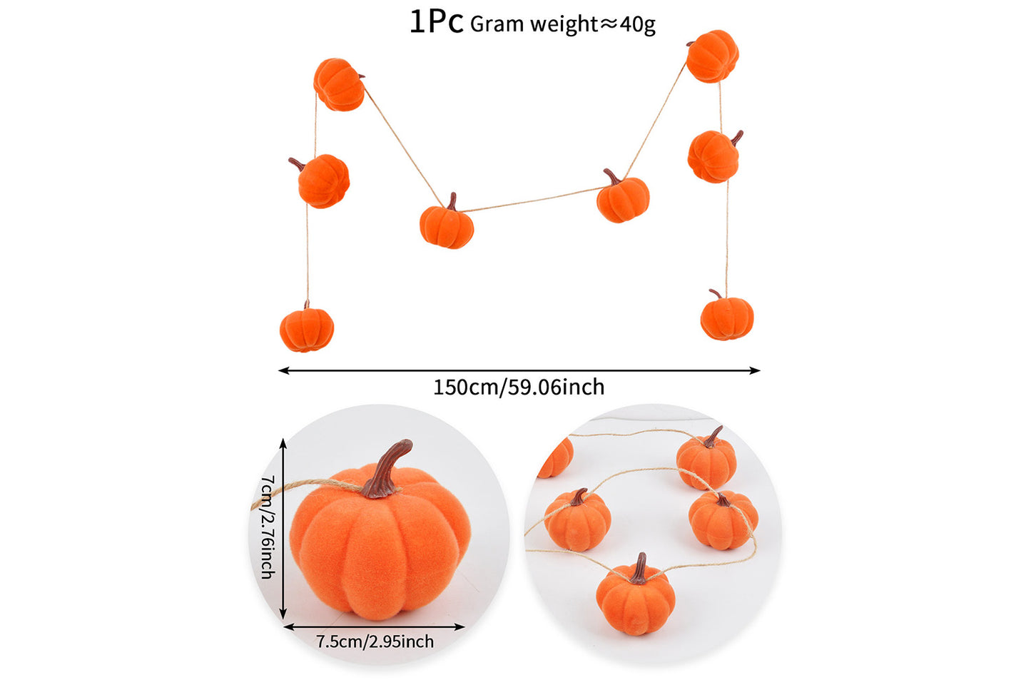 1.5m Outdoor Halloween Flocked Pumpkin Skewer