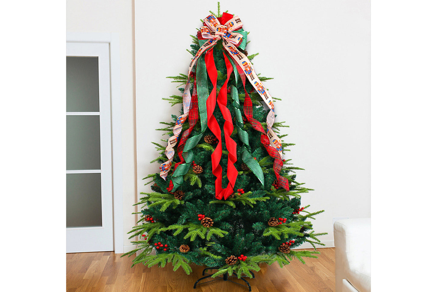 Christmas Tree Bow Hanging Ornament - Holiday Treetop Decoration