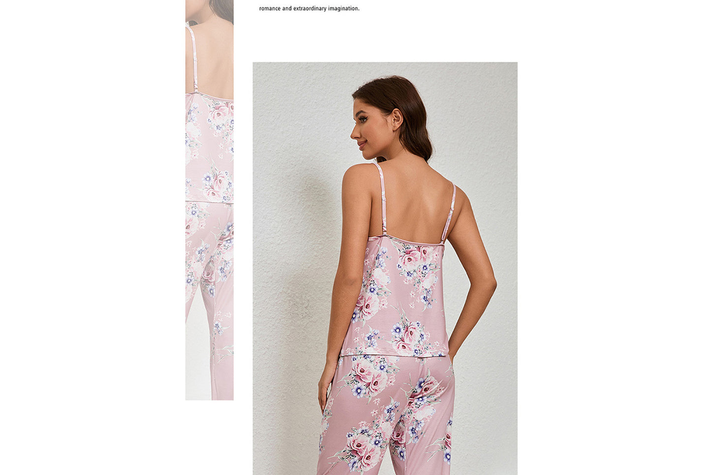 **Three-piece loungewear set with robe, suspenders, and pants**