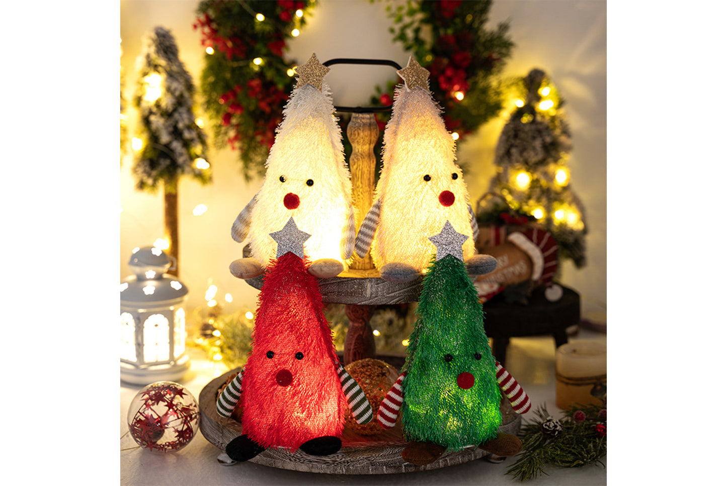 **Christmas Tree-Shaped Lighted Doll Desktop Ornament**