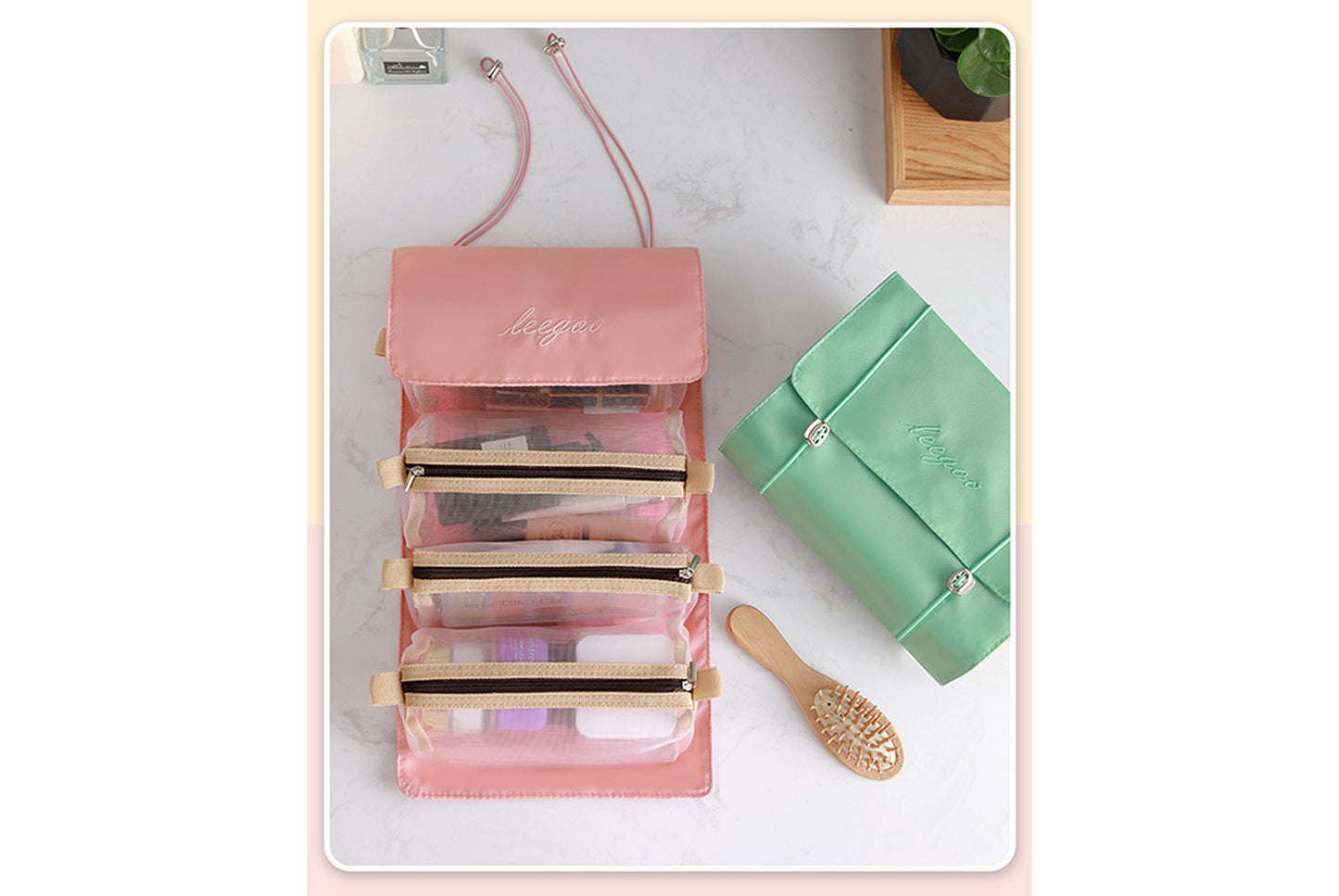 Detachable mesh toiletry bag