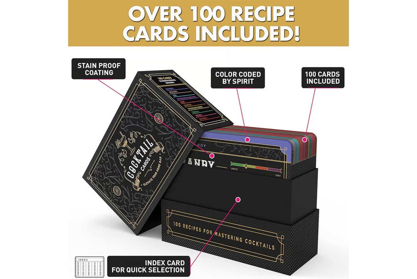 **100 Cocktail Recipe Cards (Professional Bartending Guide)**