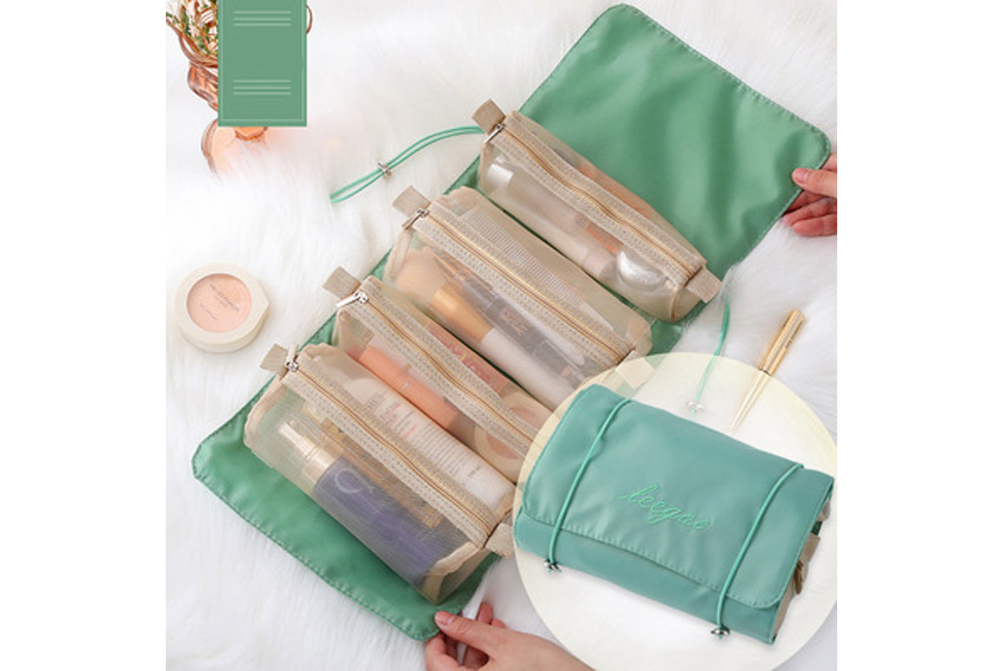 Detachable mesh toiletry bag