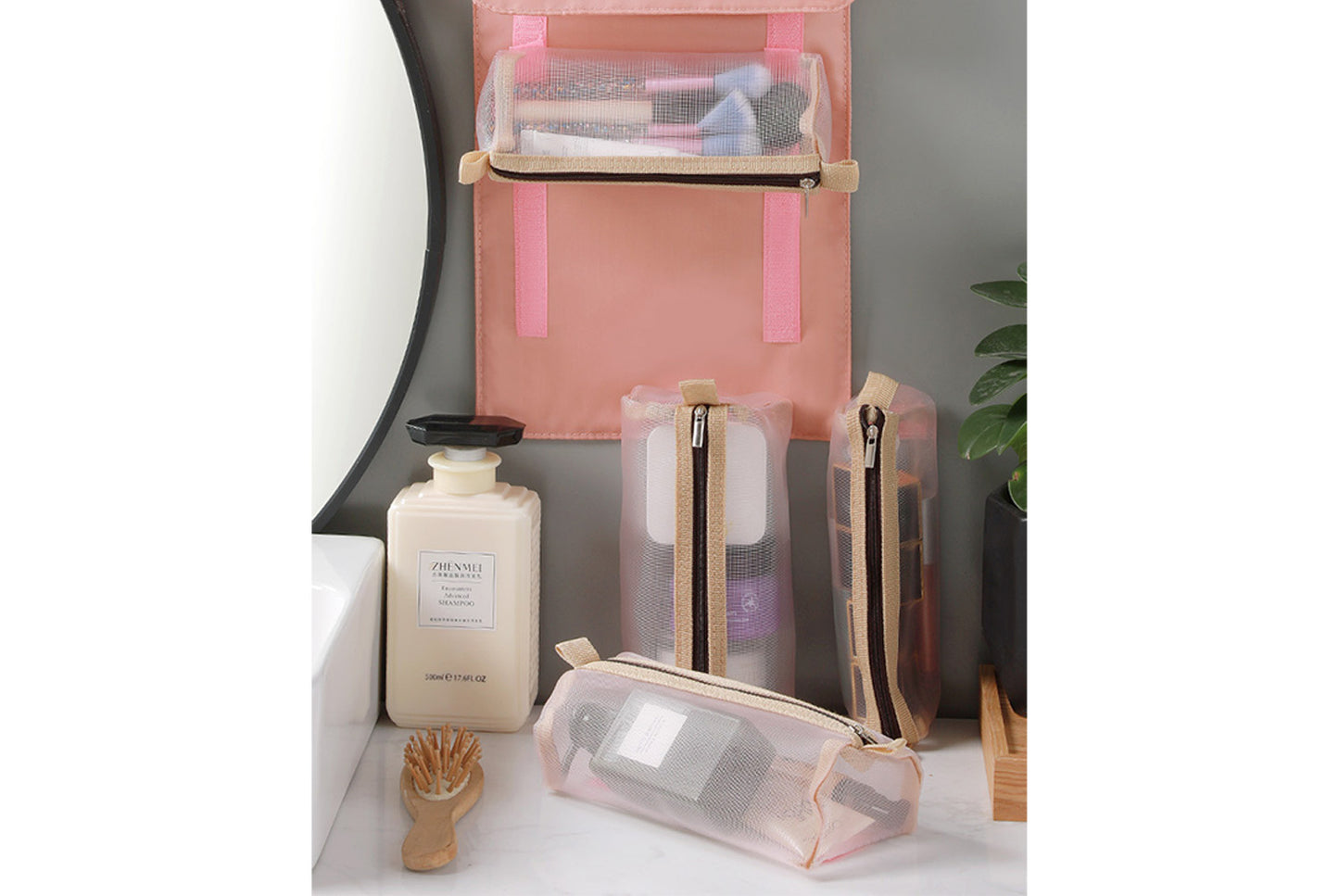 Detachable mesh toiletry bag