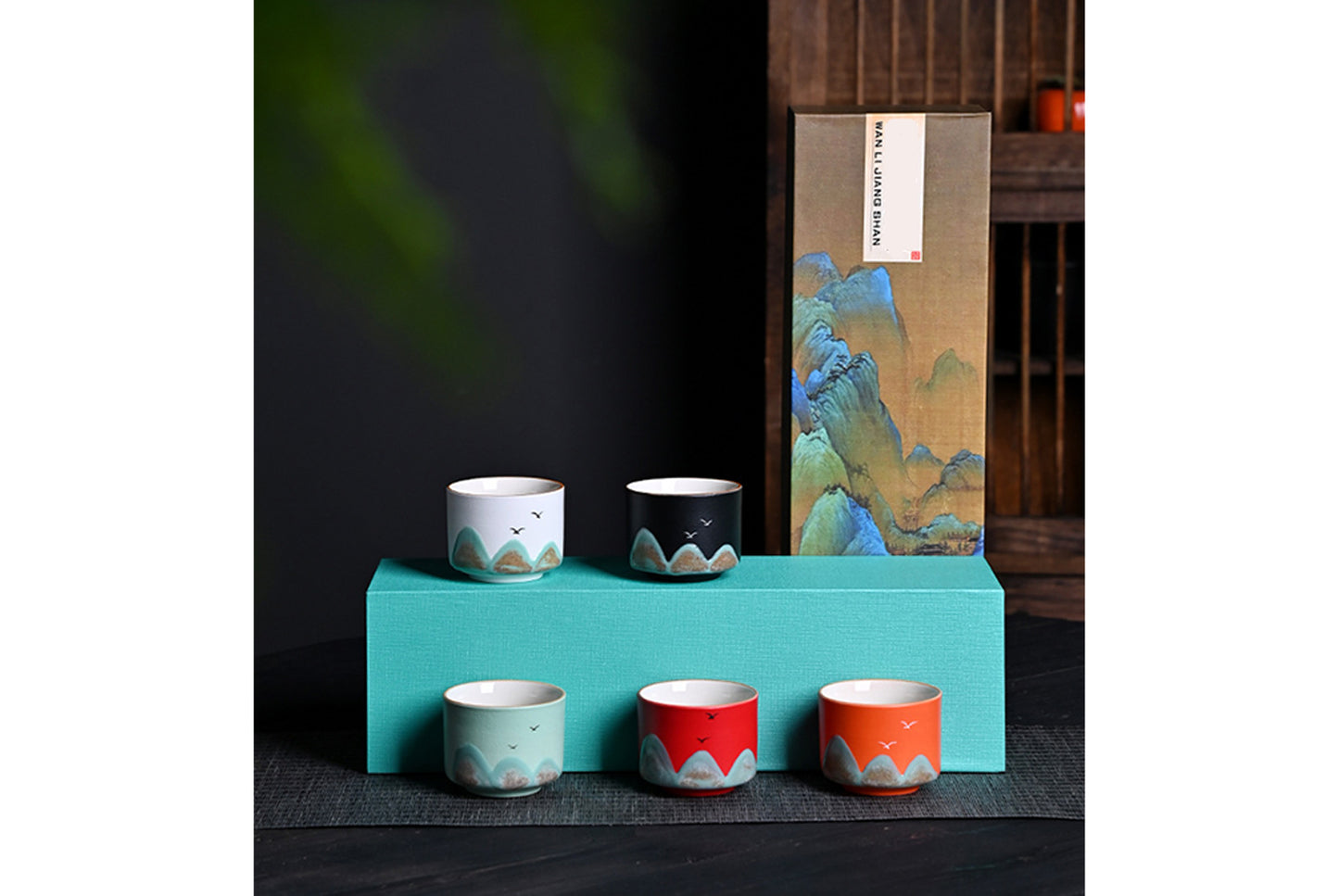 Wanli River Mountain Hand-Painted Ceramic Tea Set