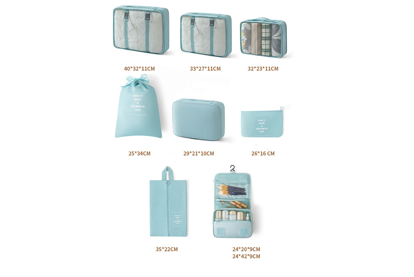 Travel storage bag set of eight