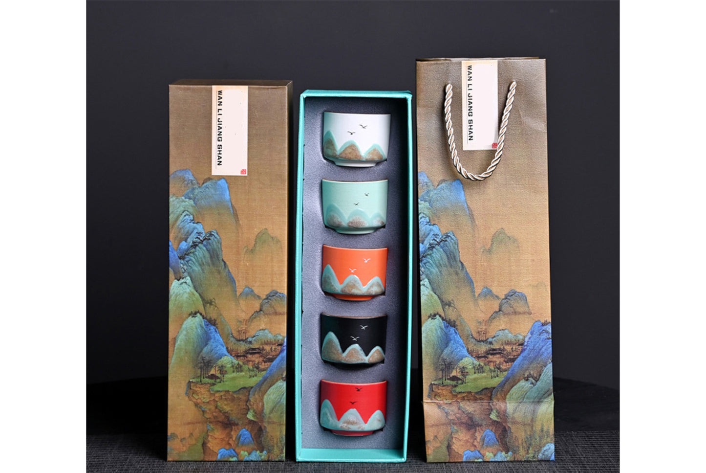 Wanli River Mountain Hand-Painted Ceramic Tea Set