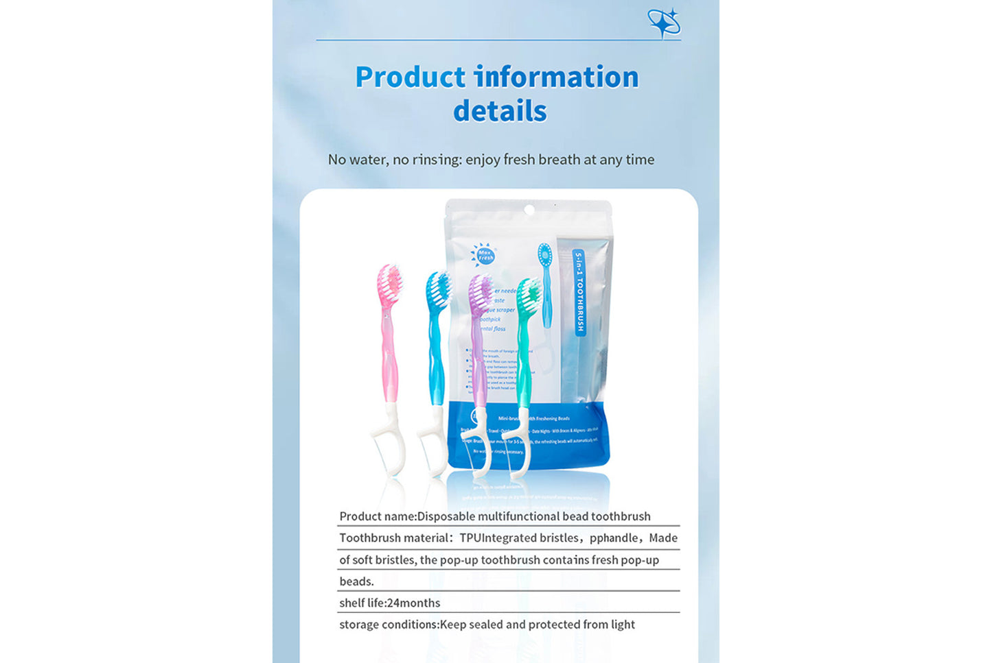Blasting bead toothbrush portable package