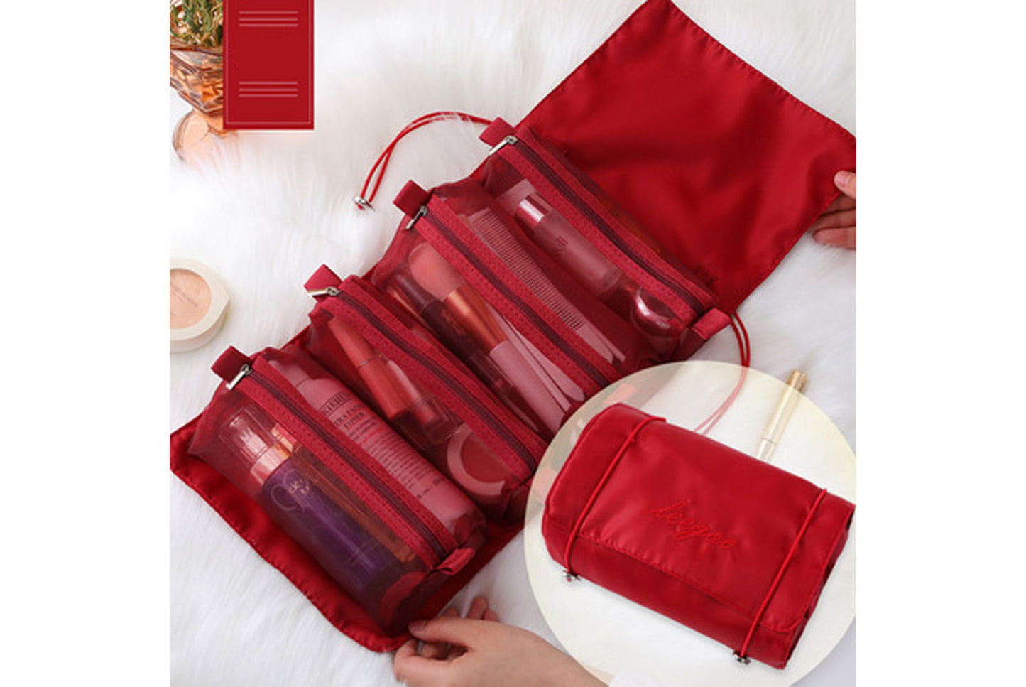 Detachable mesh toiletry bag