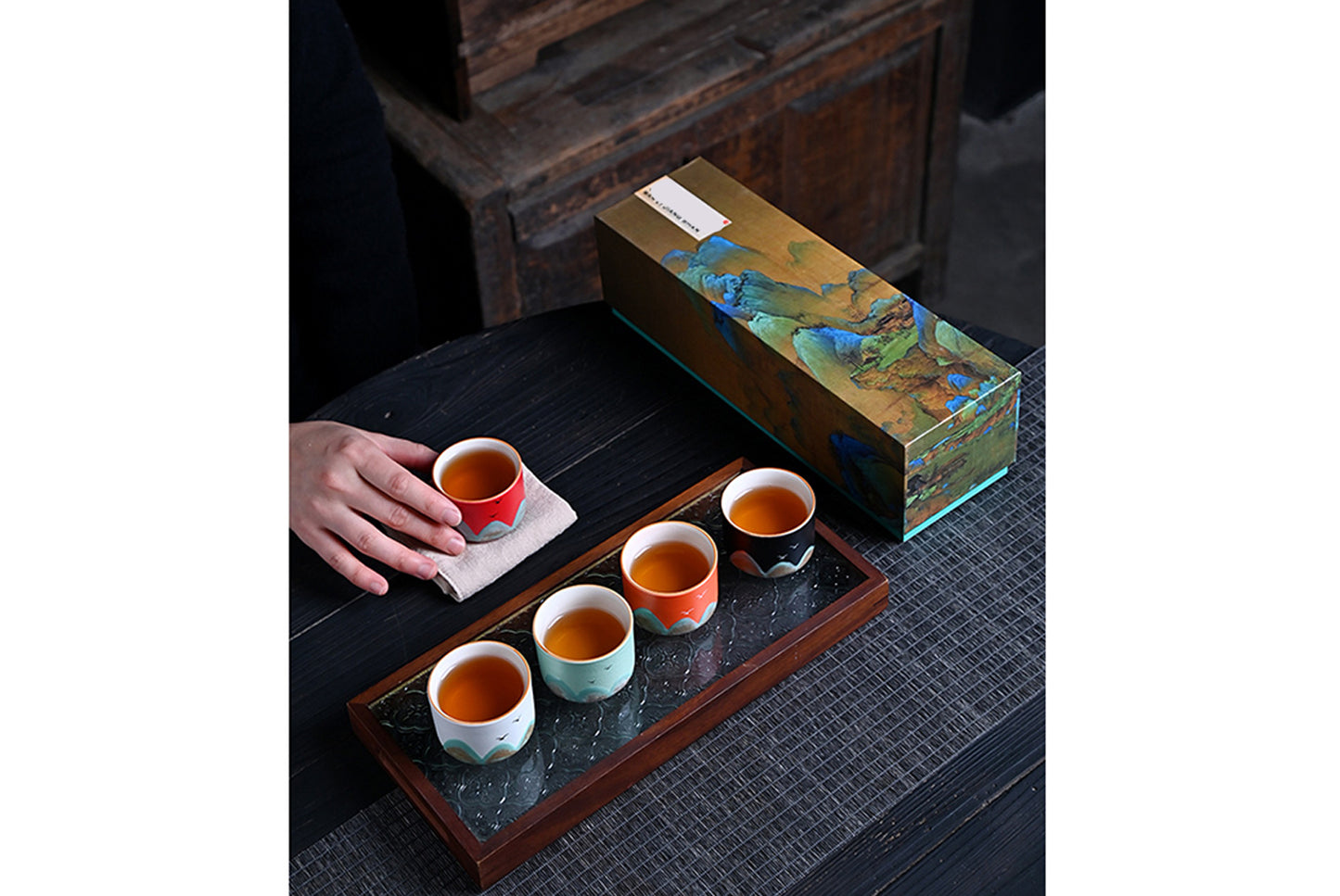 Wanli River Mountain Hand-Painted Ceramic Tea Set