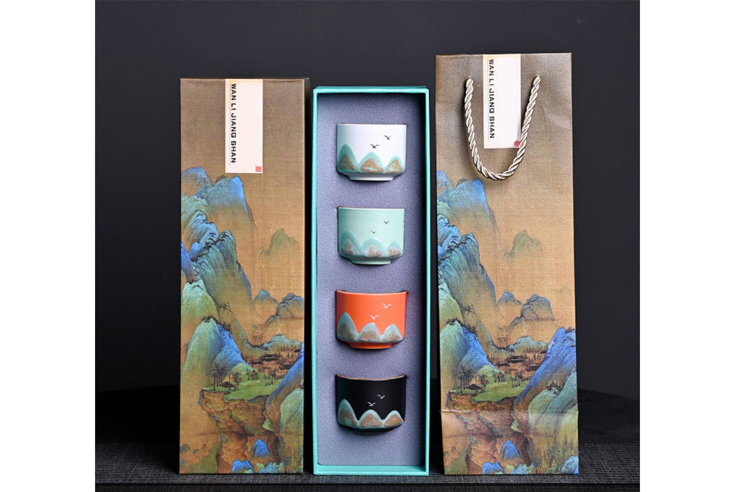 Wanli River Mountain Hand-Painted Ceramic Tea Set