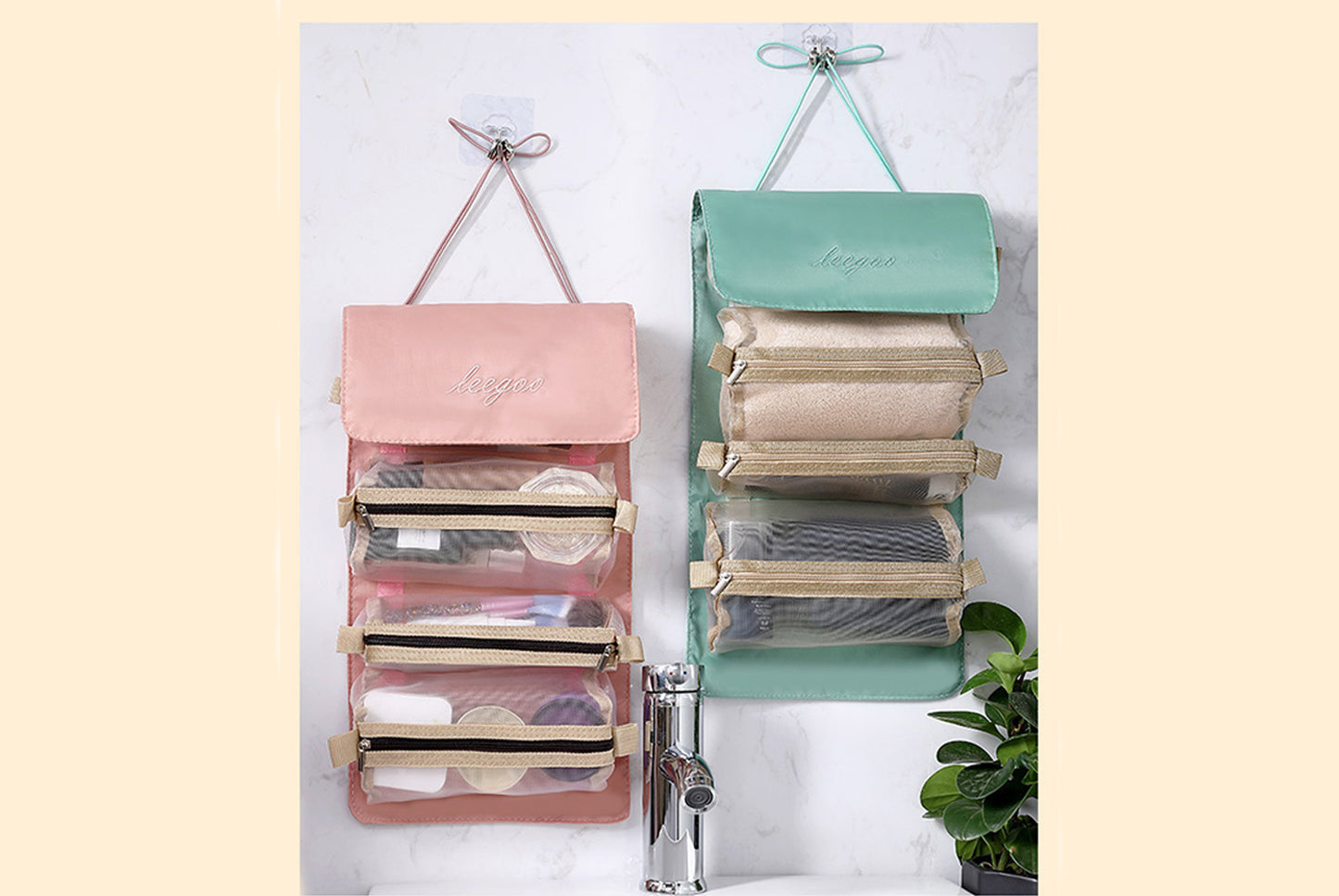 Detachable mesh toiletry bag