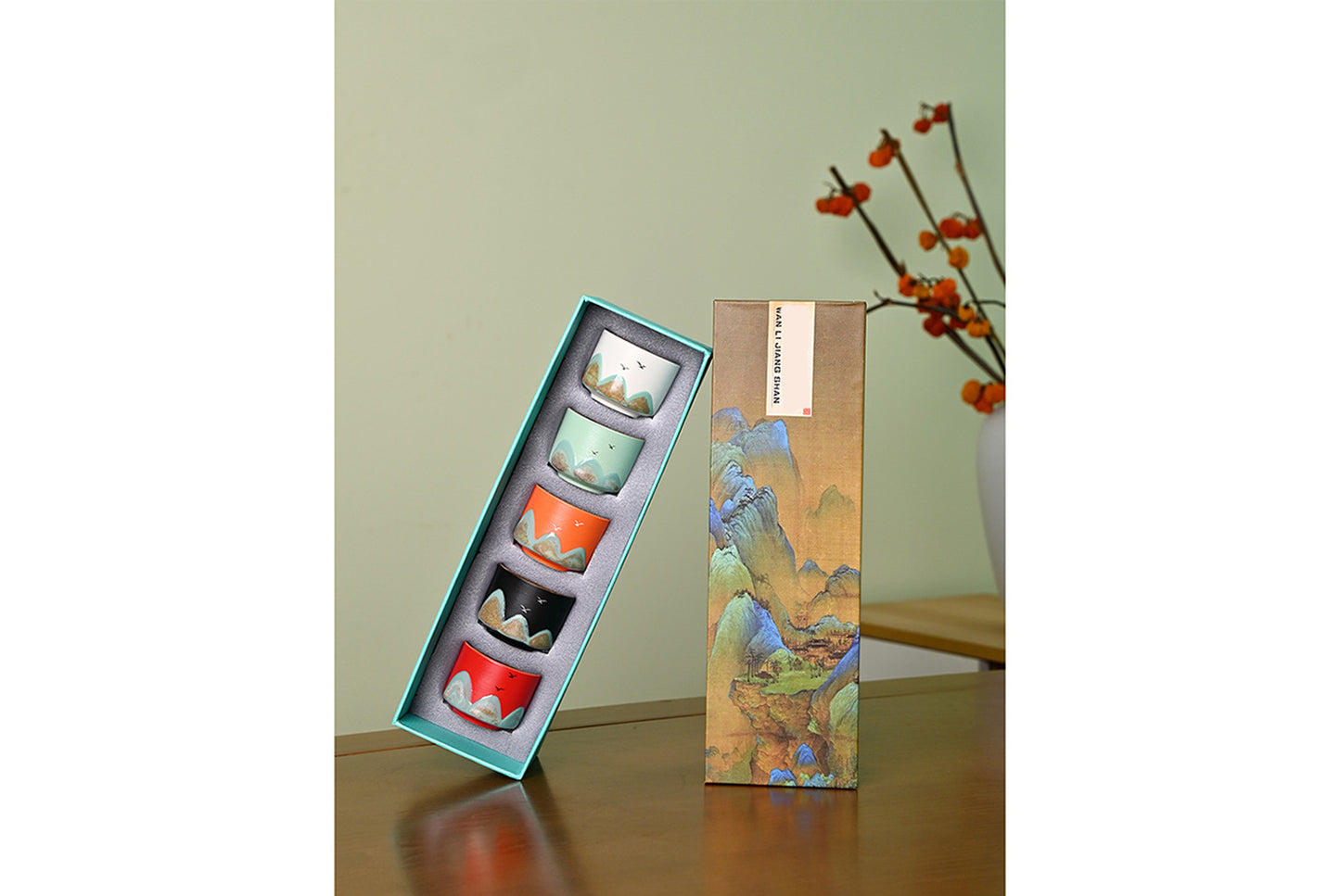 Wanli River Mountain Hand-Painted Ceramic Tea Set