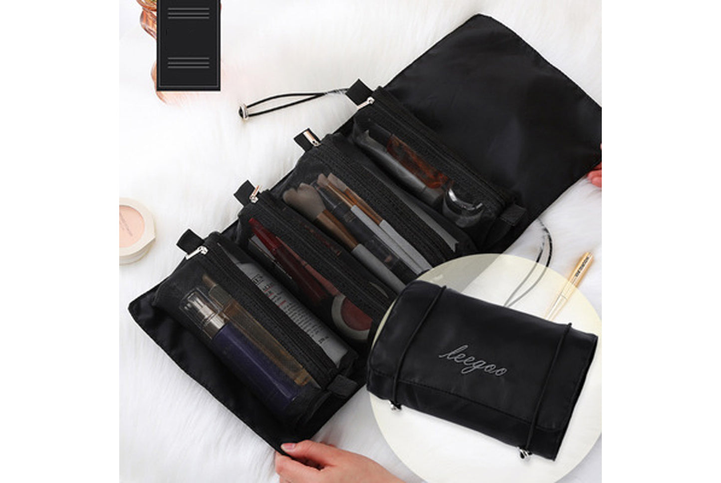 Detachable mesh toiletry bag