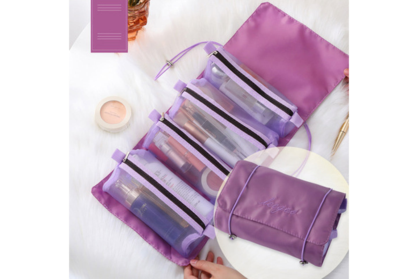 Detachable mesh toiletry bag