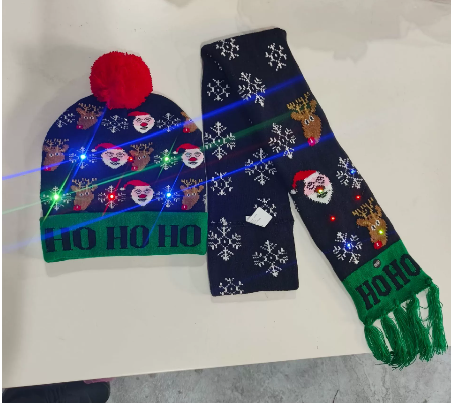 Christmas LED Jacquard Hat and Scarf Set