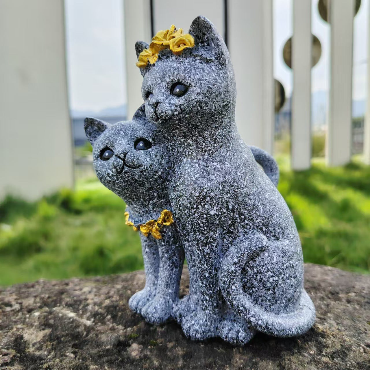 Marble-Colored Couple Cat Figurine