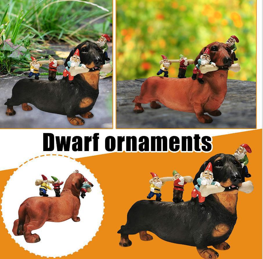 **Resin Dachshund Eating Bone Statue for Garden Decoration**