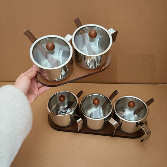 304 Stainless Steel Acacia Wood Seasoning Jar Set