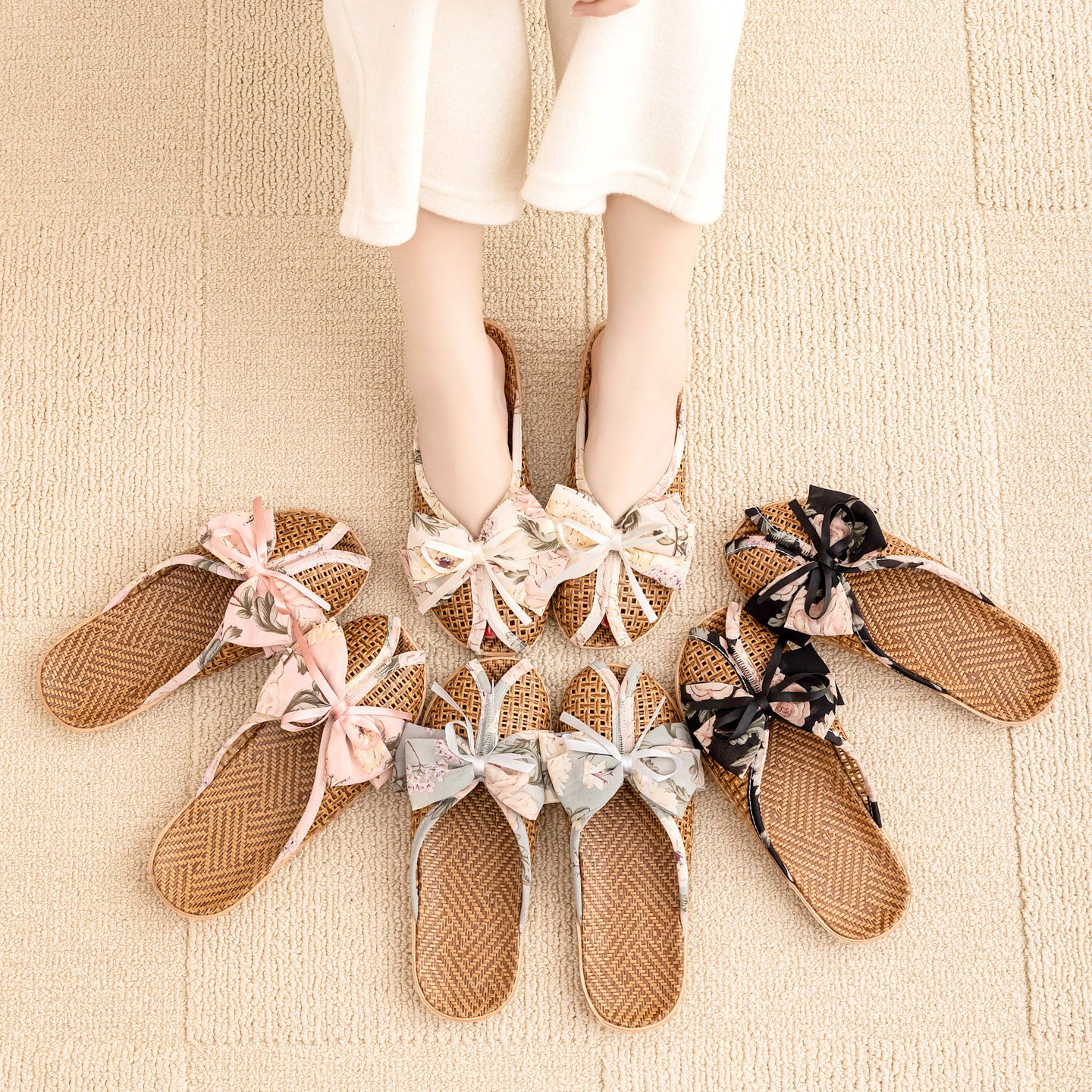 Women's Rattan &amp; Hemp Woven Closed-Toe Slippers