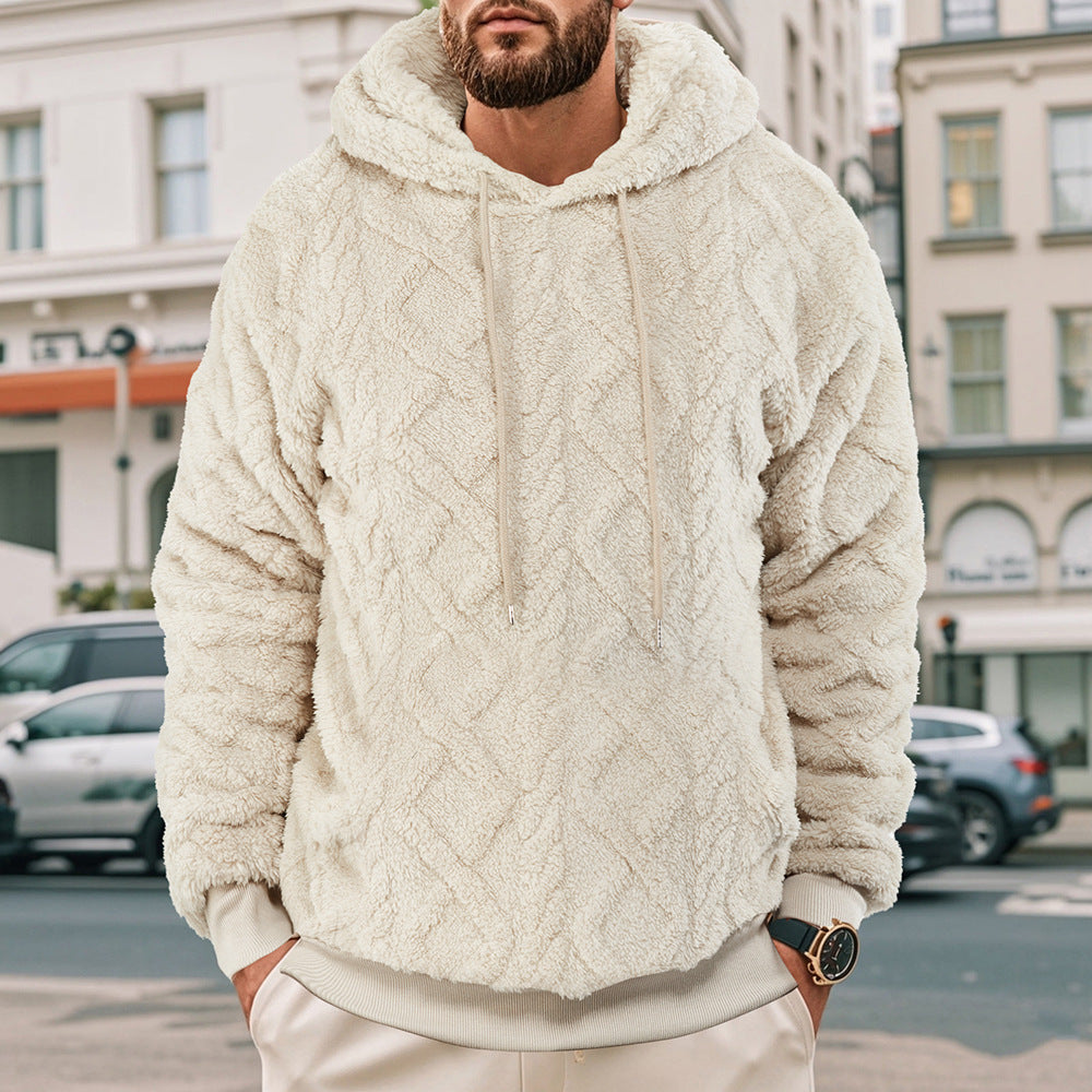 Hot-Selling Fleece-Lined Hooded Sweatshirt, Loose Fit, Heavyweight Men's Wear