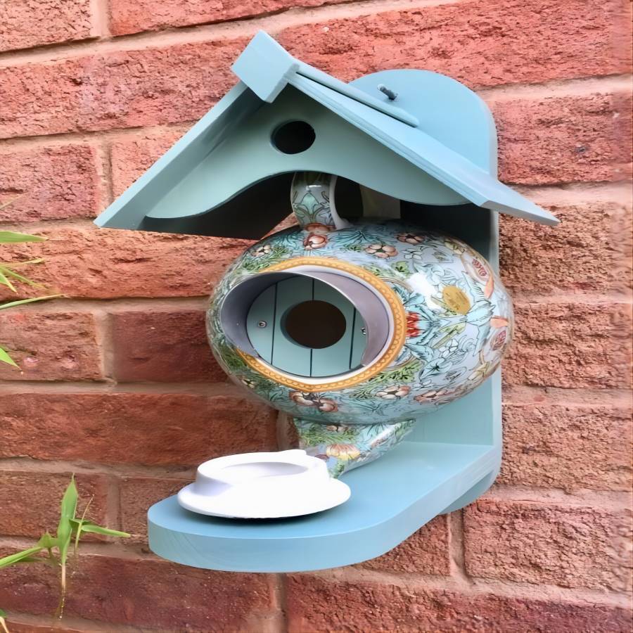 **Teacup Birdhouse and Feeder for Patio Decoration**