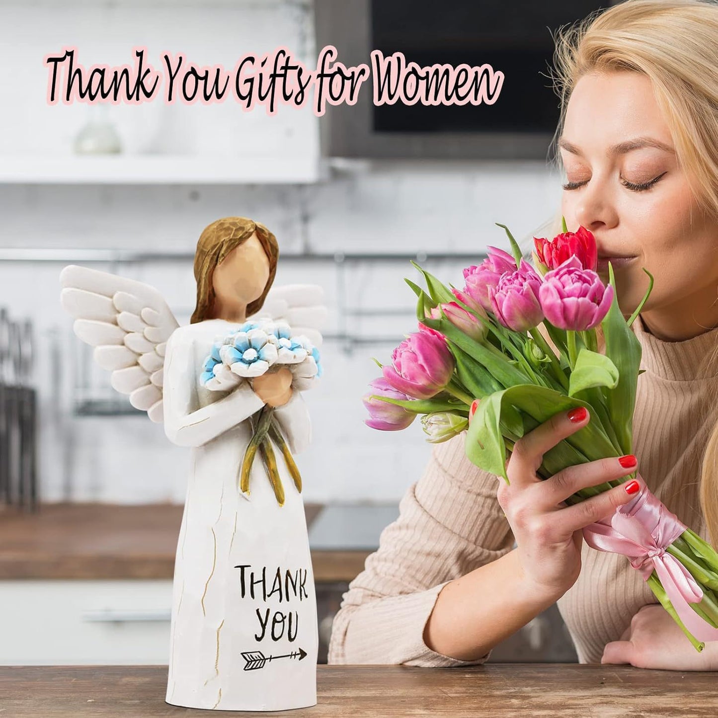 Angel with Wings Holding Flowers Sculpture