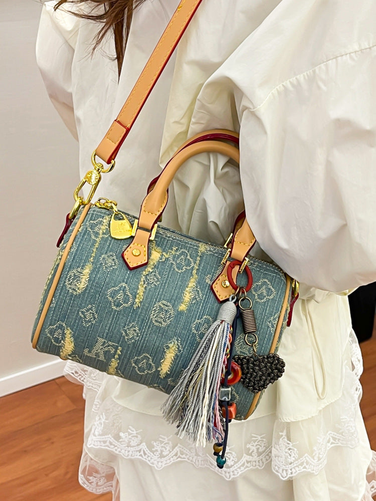 Stylish Color-Blocked Denim Crossbody Bag