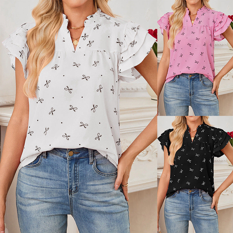 # V-Neck Ruffled Sleeve Women's Top