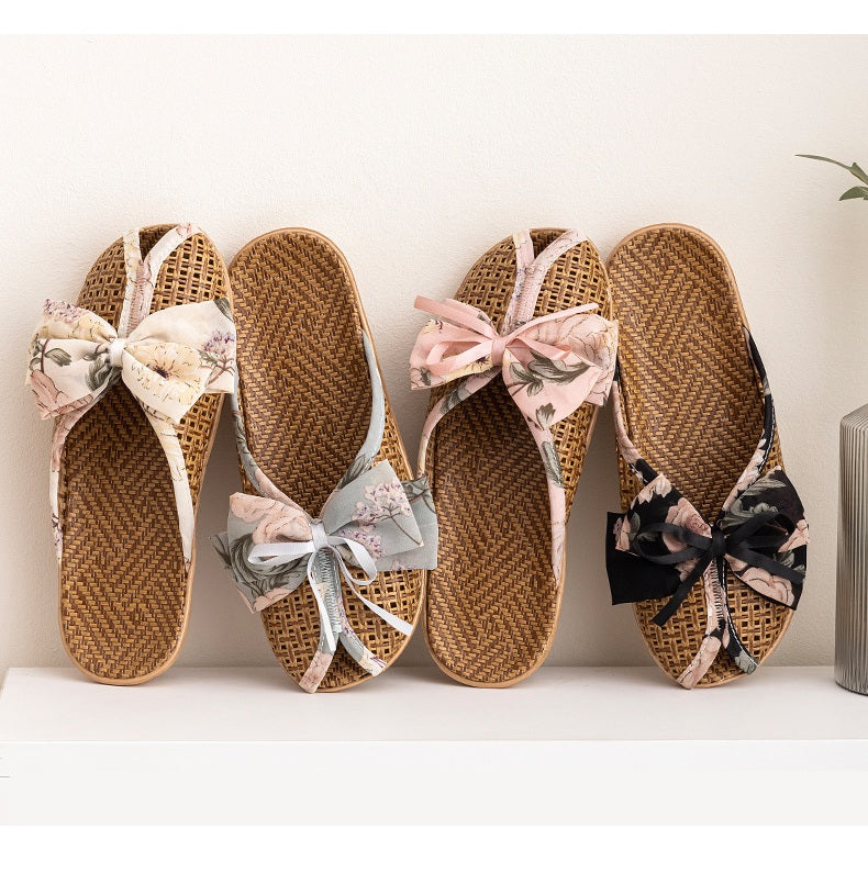 Women's Rattan &amp; Hemp Woven Closed-Toe Slippers