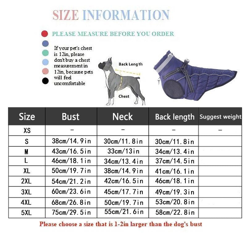Winter Warm Jacket for Medium to Large Dogs
