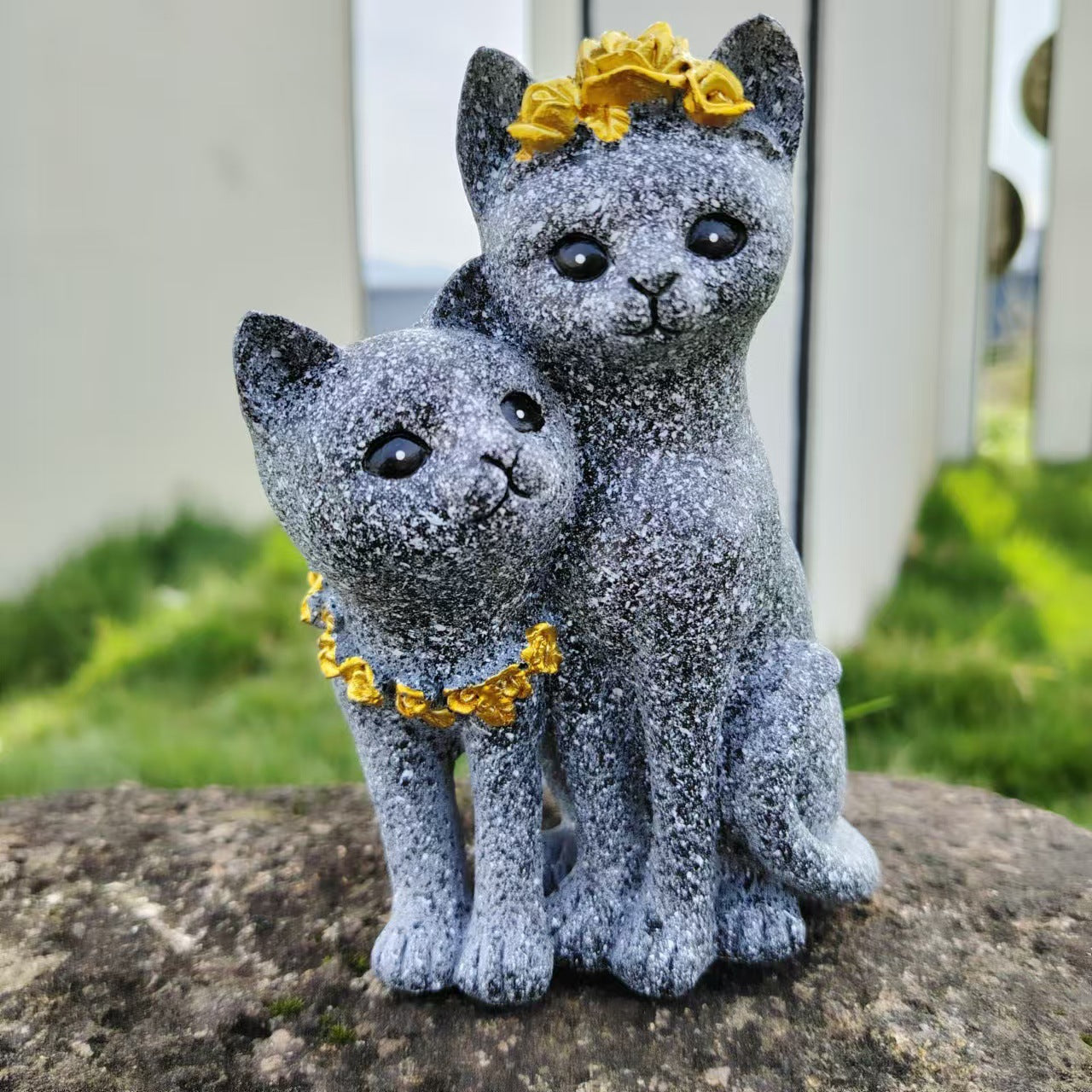 Marble-Colored Couple Cat Figurine