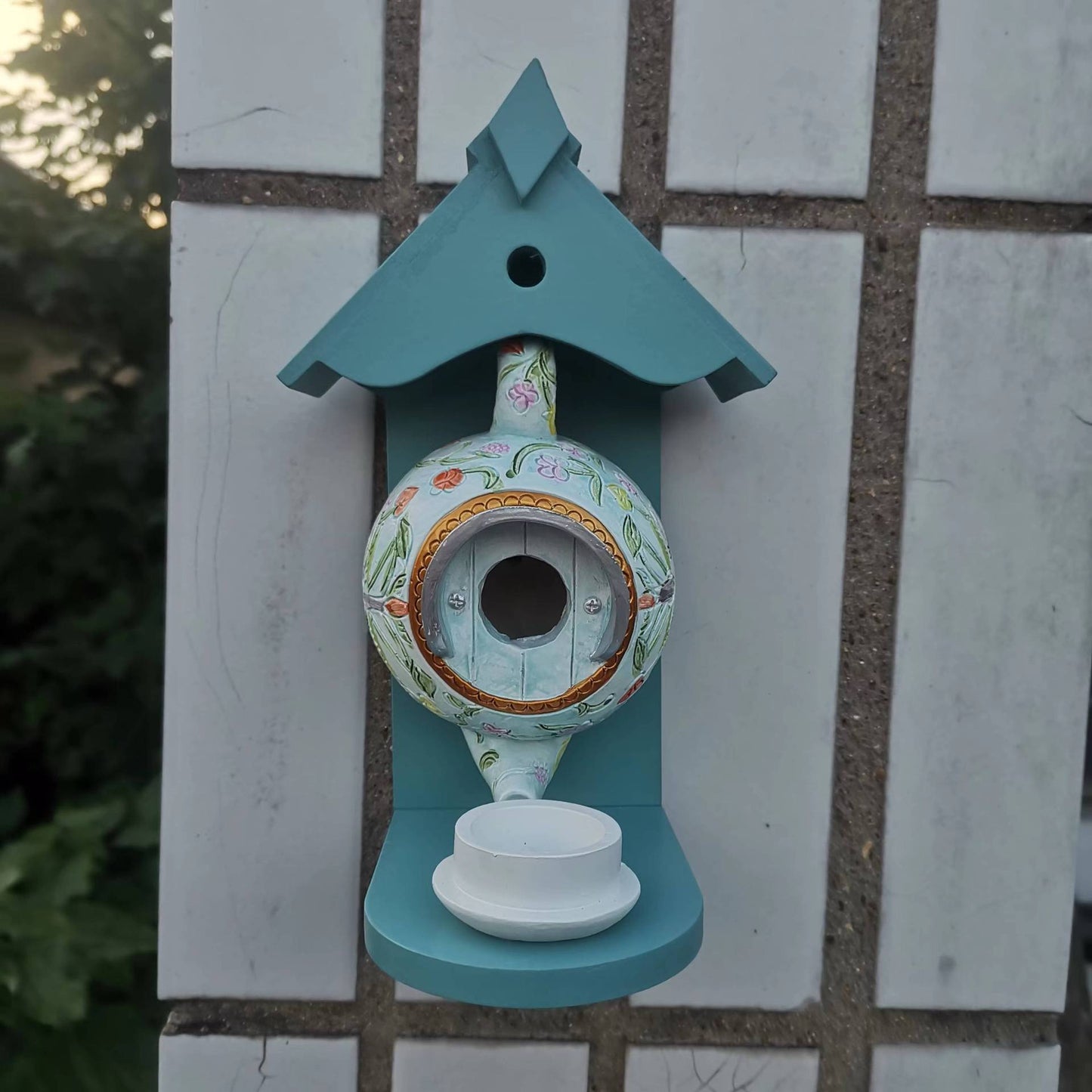 **Teacup Birdhouse and Feeder for Patio Decoration**
