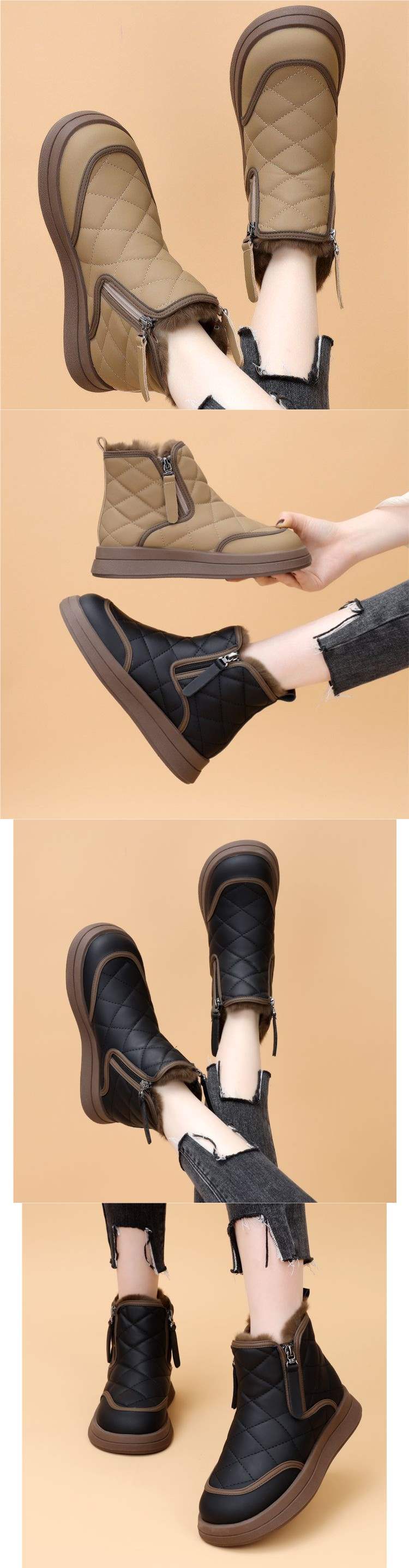 Fleece-Lined Non-Slip Winter Boots for Women