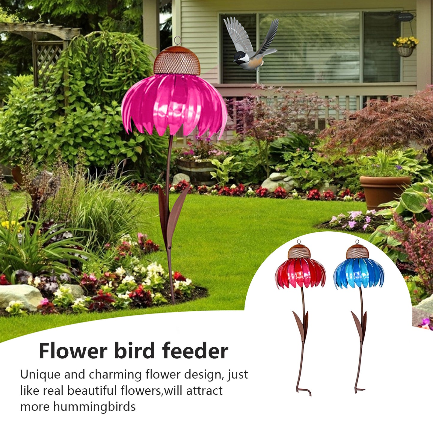 **(Metal Flower Bird Feeder)**