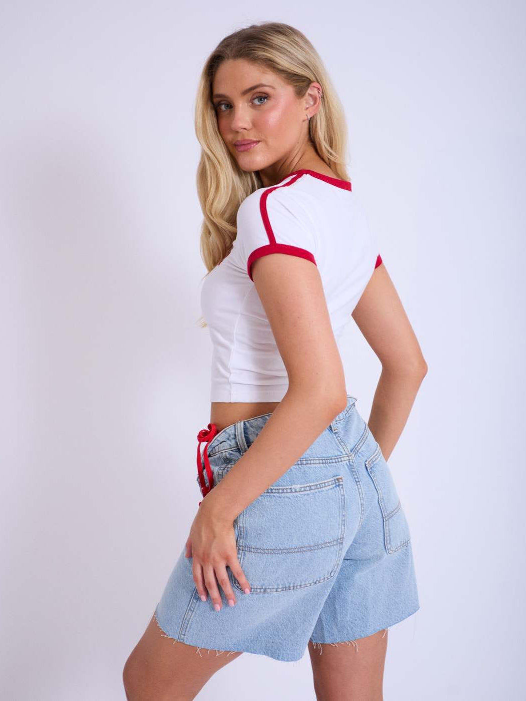 # Letter Embroidery Cropped Slim Fit T-Shirt