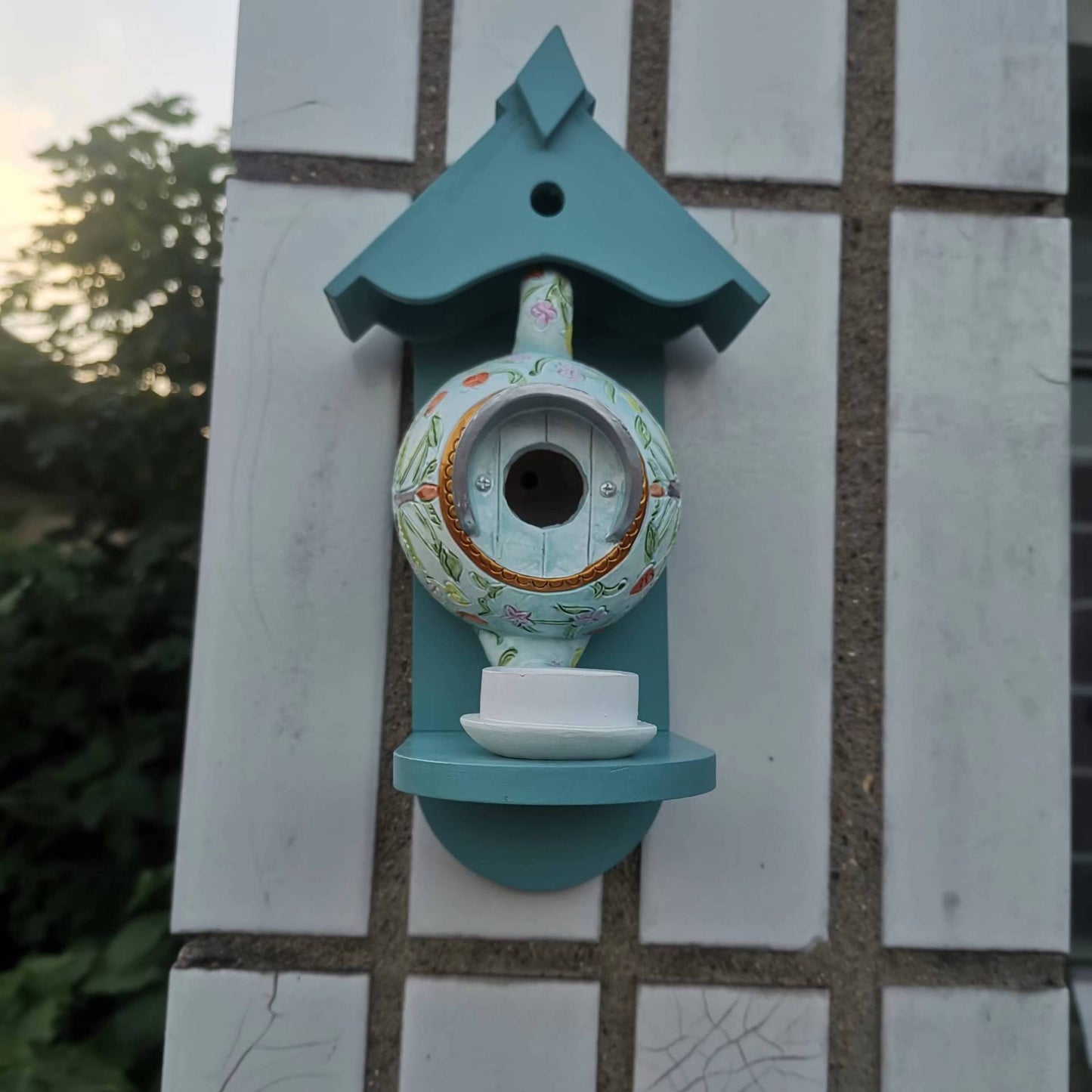 **Teacup Birdhouse and Feeder for Patio Decoration**