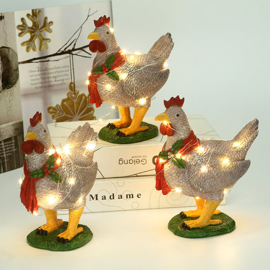 **Light-Up Chicken with Scarf: 3D Resin Chicken Figurine**