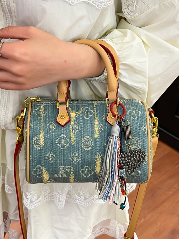 Stylish Color-Blocked Denim Crossbody Bag