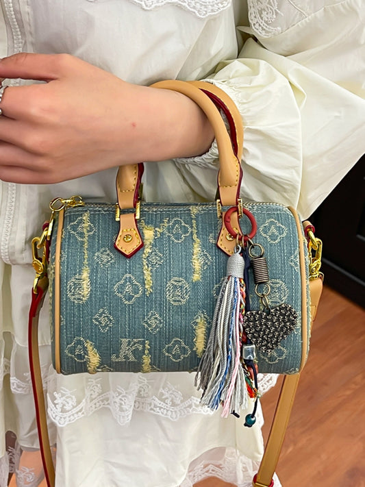 Stylish Color-Blocked Denim Crossbody Bag