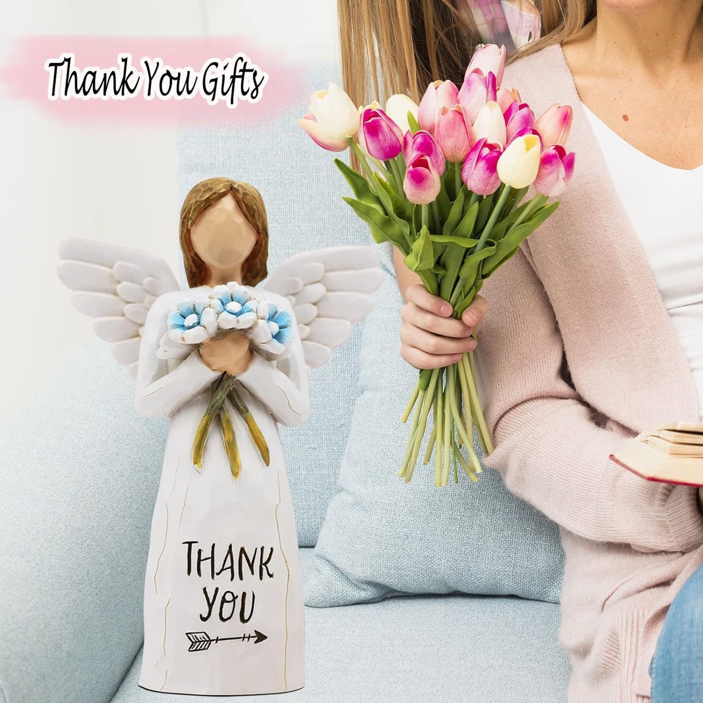 Angel with Wings Holding Flowers Sculpture