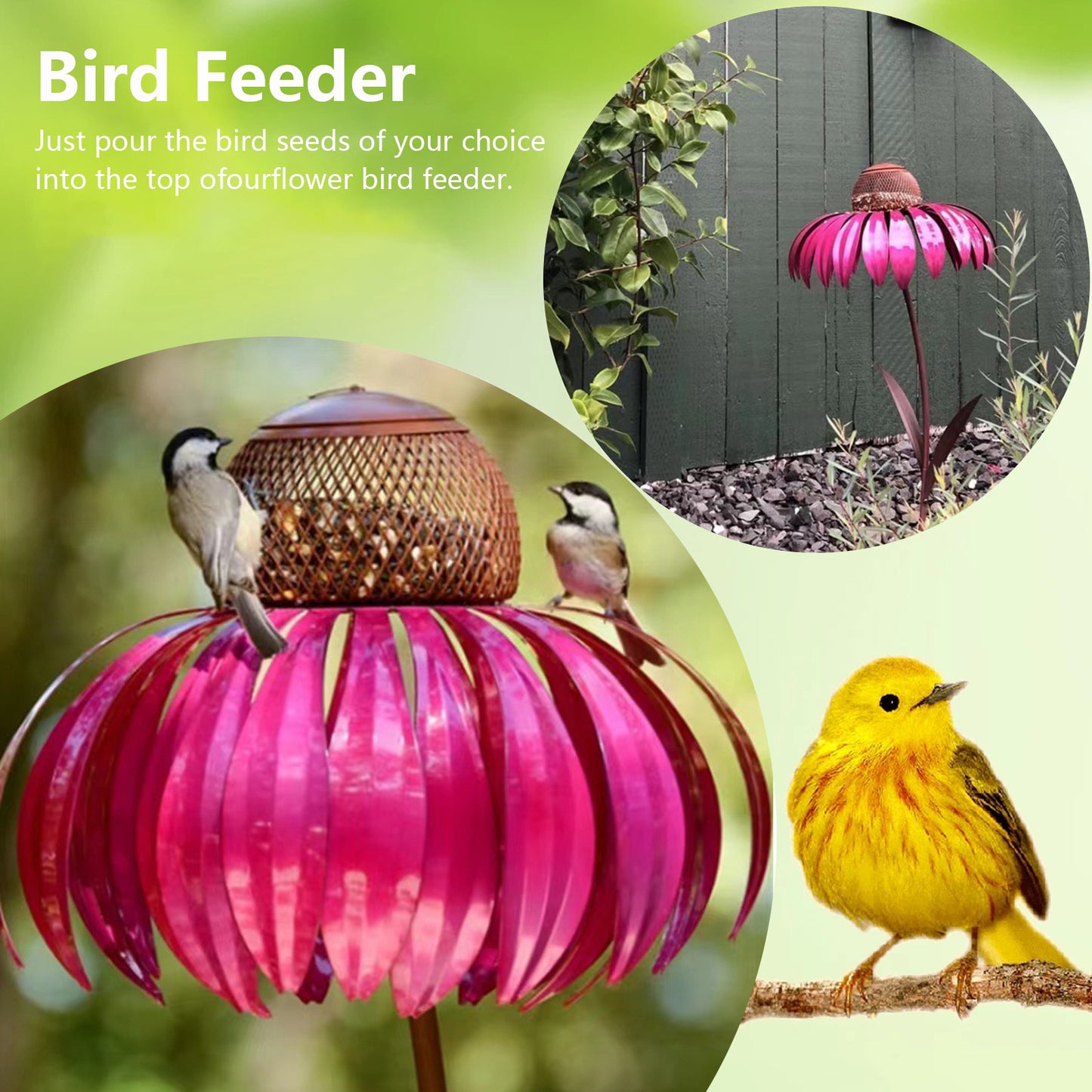 **(Metal Flower Bird Feeder)**