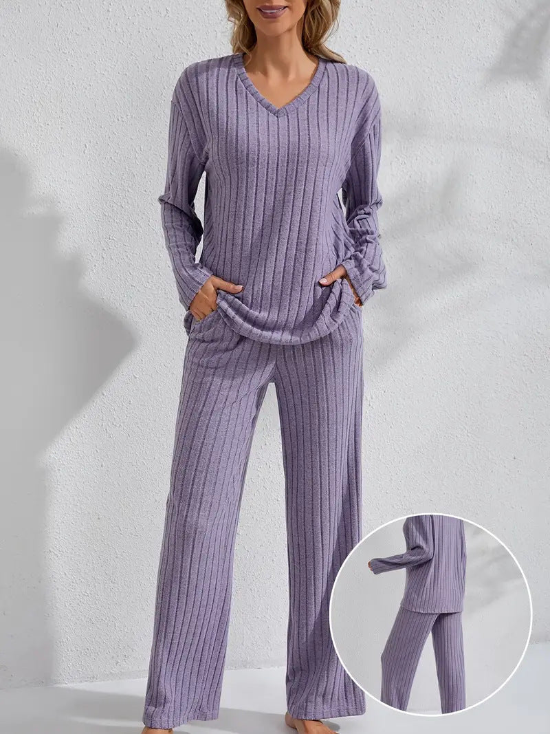 Women's Autumn/Winter Ribbed Home Wear Set