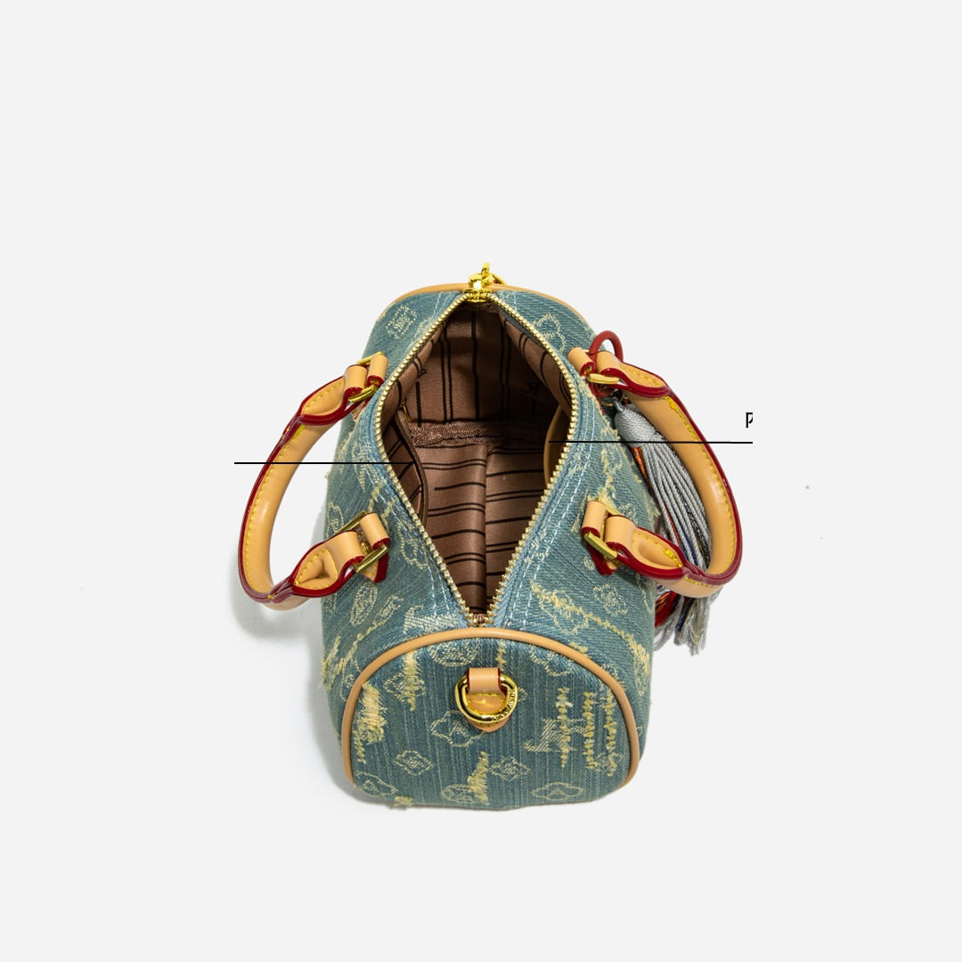 Stylish Color-Blocked Denim Crossbody Bag