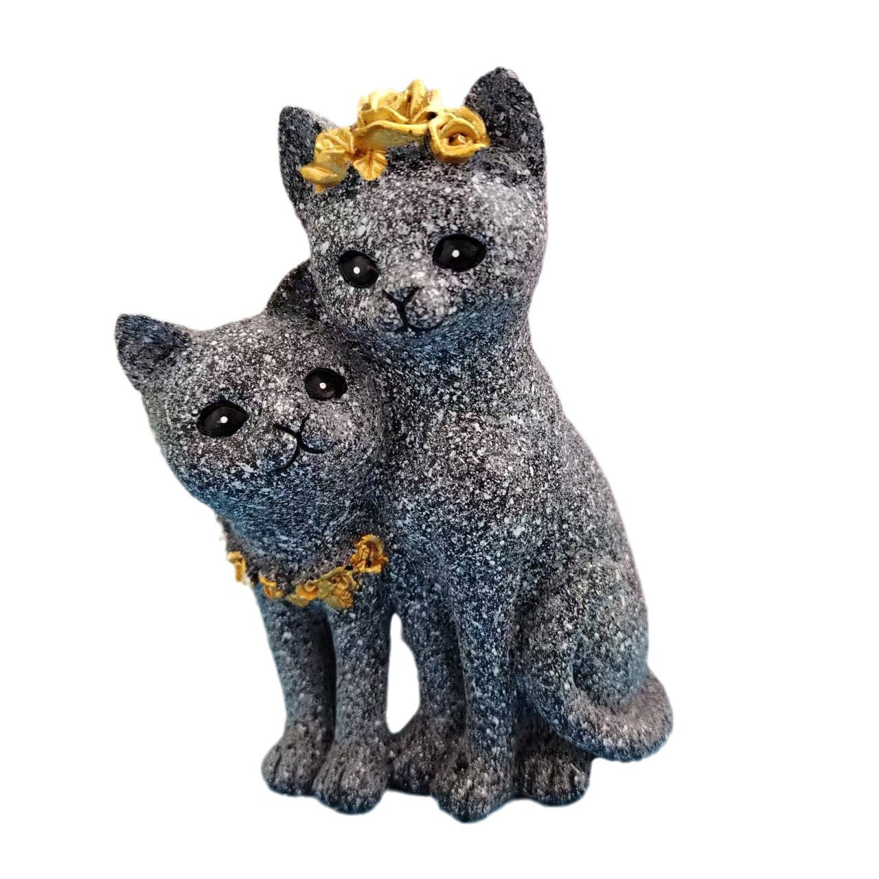 Marble-Colored Couple Cat Figurine