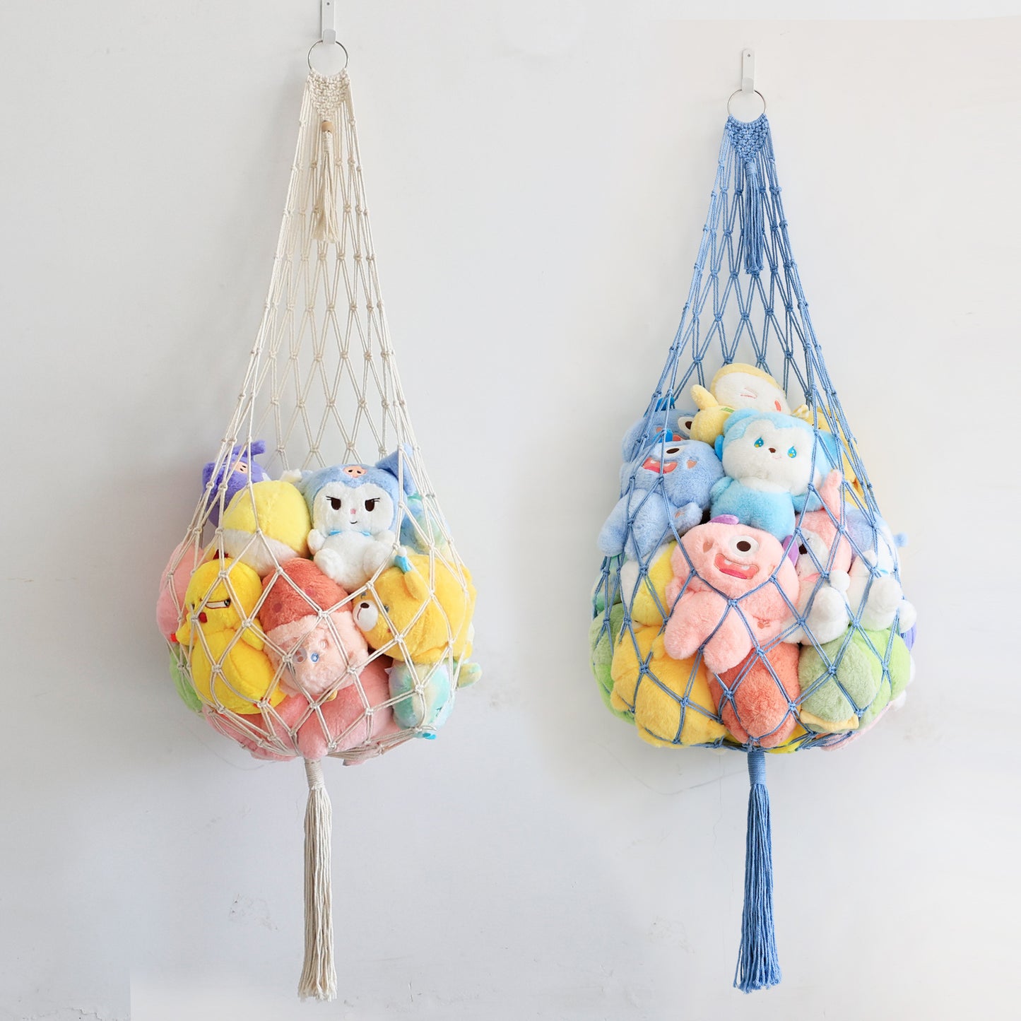 **Hanging Cotton Rope Woven Plush Toy Storage Bag**