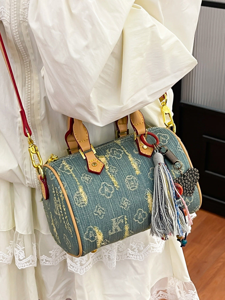 Stylish Color-Blocked Denim Crossbody Bag