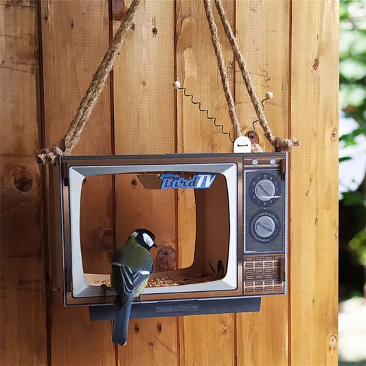 **Unique TV-Shaped Wooden Bird Feeder for Garden Decoration**