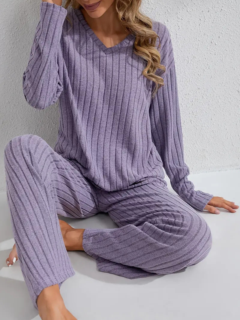 Women's Autumn/Winter Ribbed Home Wear Set