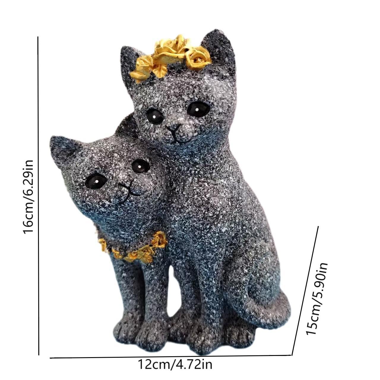 Marble-Colored Couple Cat Figurine